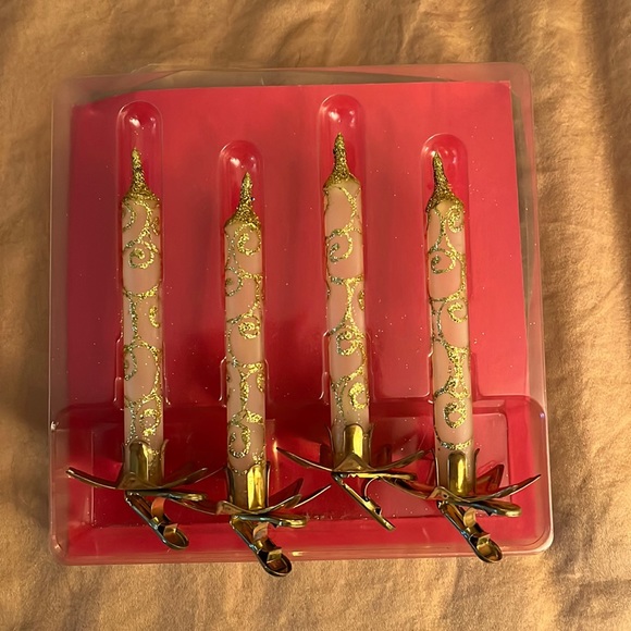 Holiday Vintage Frosted And Gold Glitter Glass Clip On Candle